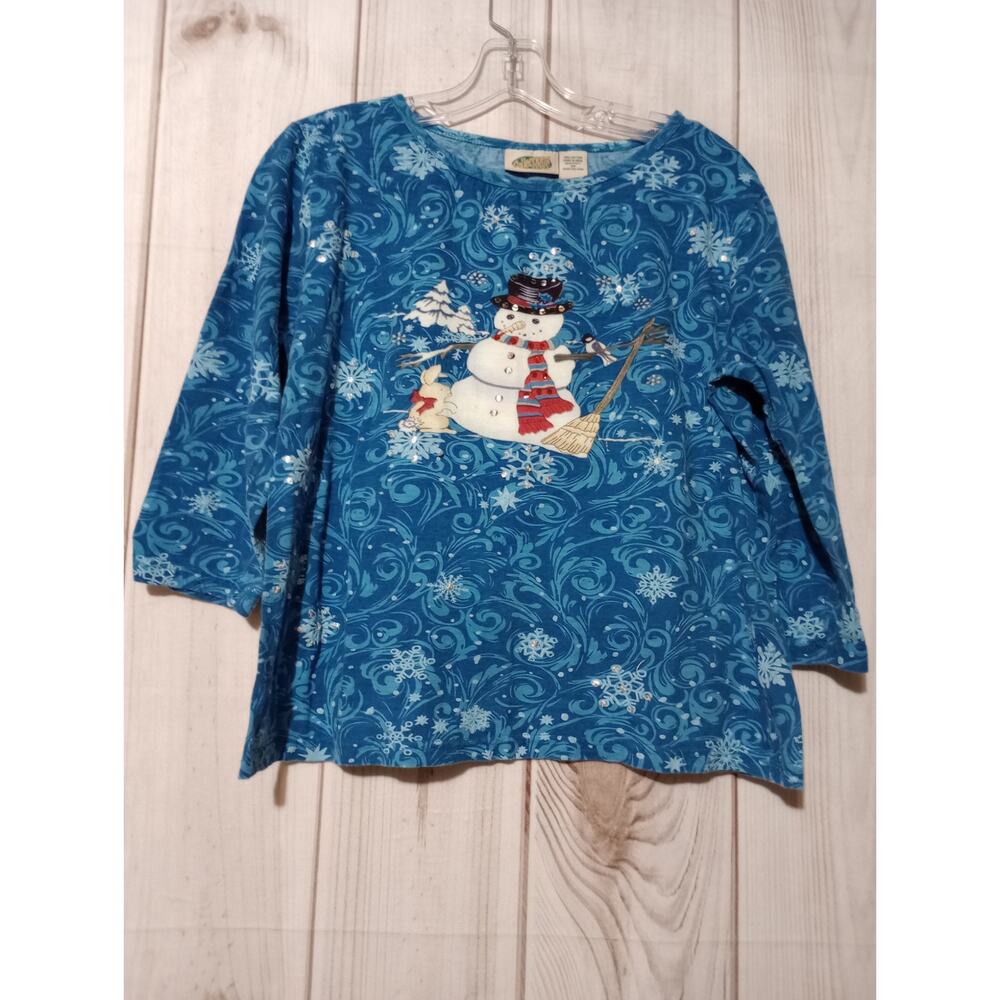 Snowman‎ Shirt Ladies Medium Blue Embellished